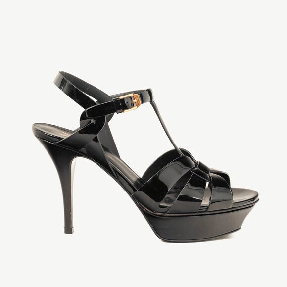 Saint Laurent Tribute Open Toe Black Patent Leather Platform Sandal - Picture 1 of 10